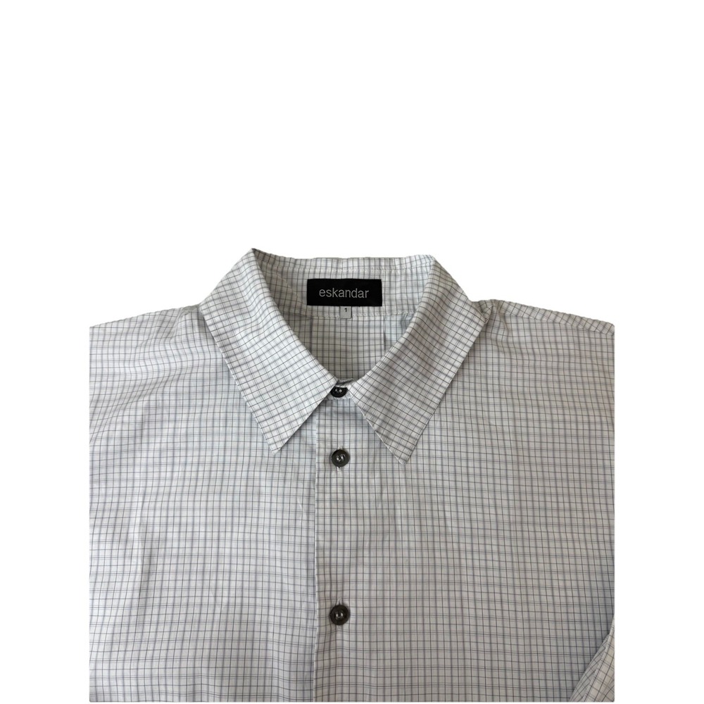 Women Luxury eskandar White Gray Check Long Sleeve Button Up Shirt 1 Cotton-Alba